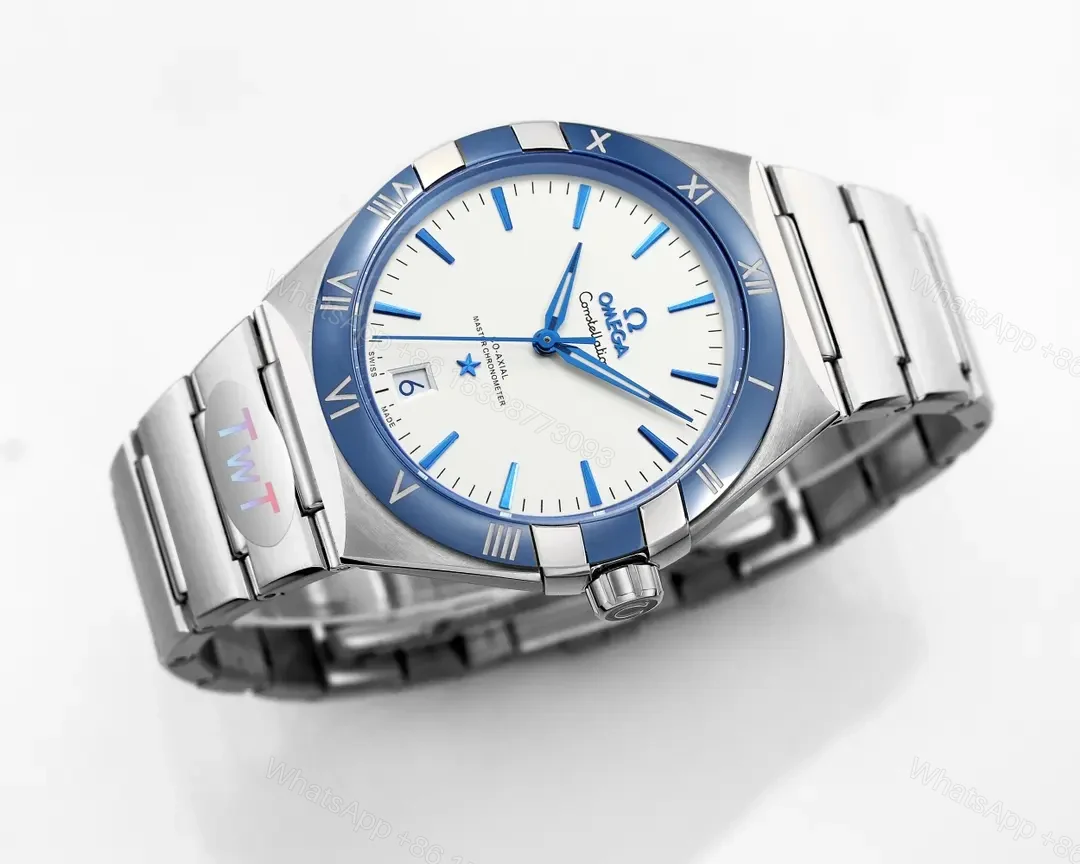 View 4 of Omega Constellation Star Series 5th Generation Ceramic Bezel Watch 41MM Silver with Blue Dial