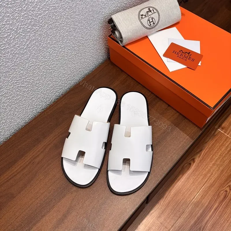 White Leather Slide Minimalist Hermes Inspired Open-Toe Sandals — view 1