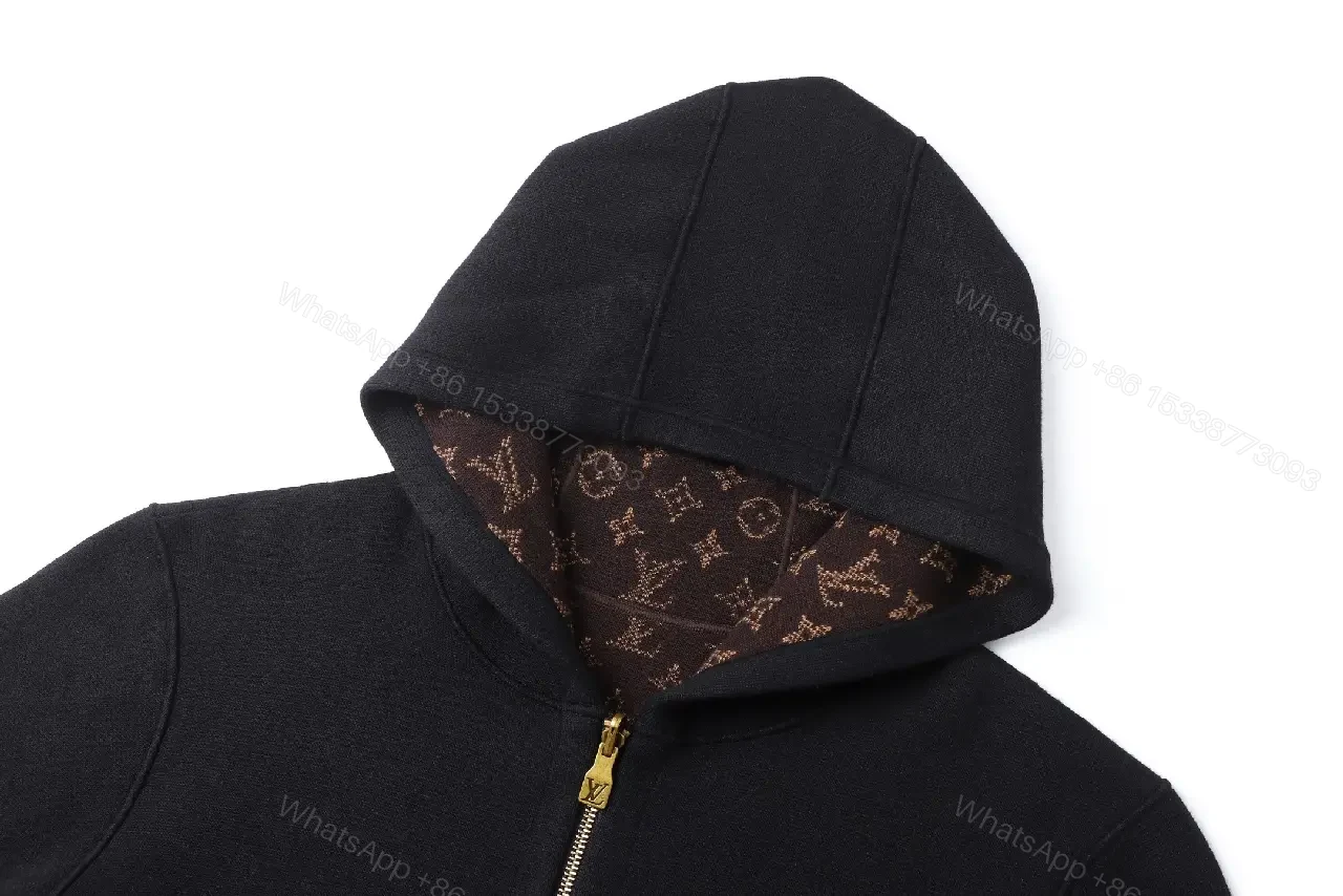 View 2 of Cozy Black Knit Zip Hoodie with Luxe Details
