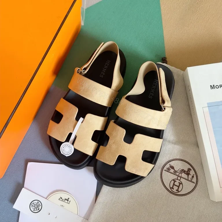 View 7 of Bold Sand & Black Hermes-Inspired Sandals: Modern Luxury Comfort