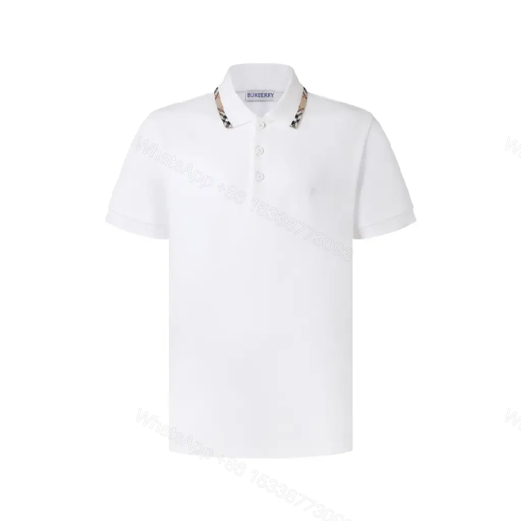 View 6 of White Cotton Polo Relaxed Fit with Burberry Check Trim Polo Shirt