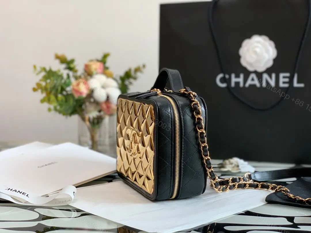 View 2 of Chanel Vanity Case Black Yellow Replica 1:1 Box Form Handbags 19cm