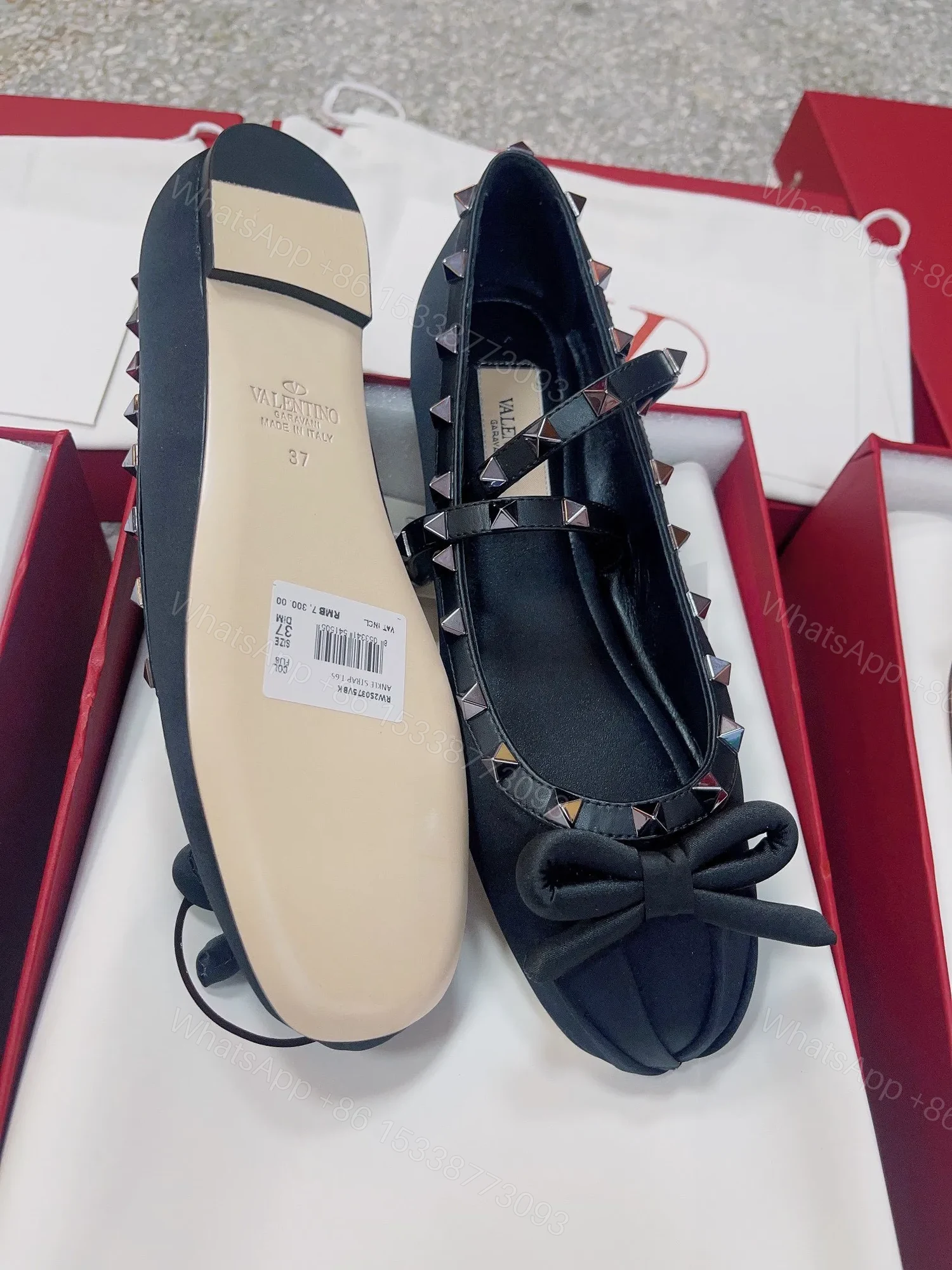 View 6 of Valentino Women Black Satin Studded Flats