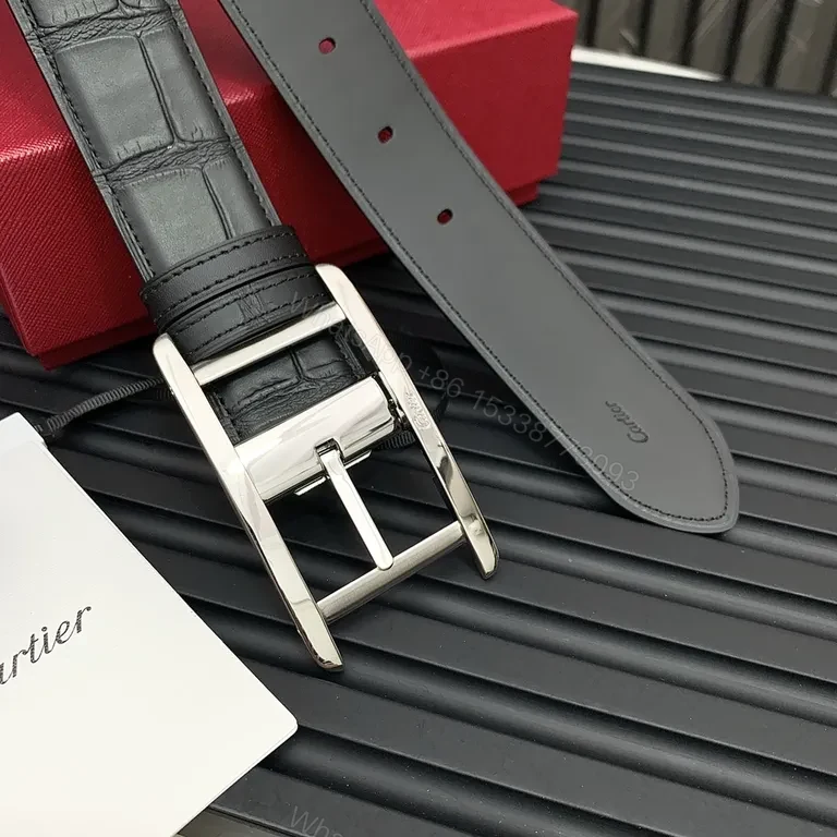 View 7 of Luxury Alligator-Effect Leather Belt with Stainless Buckle