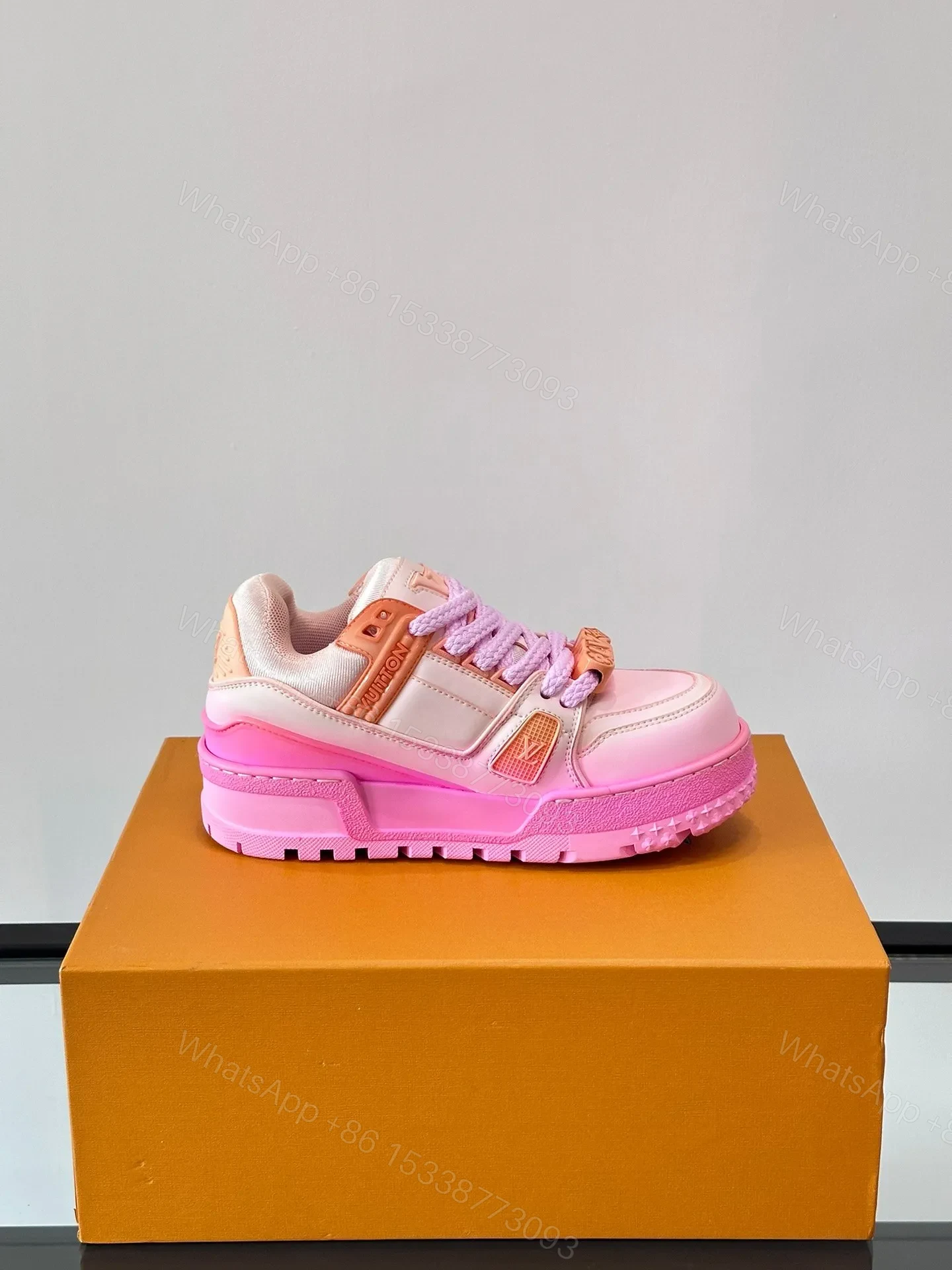 View 6 of LV Men Pink Synthetic Leather Sneakers