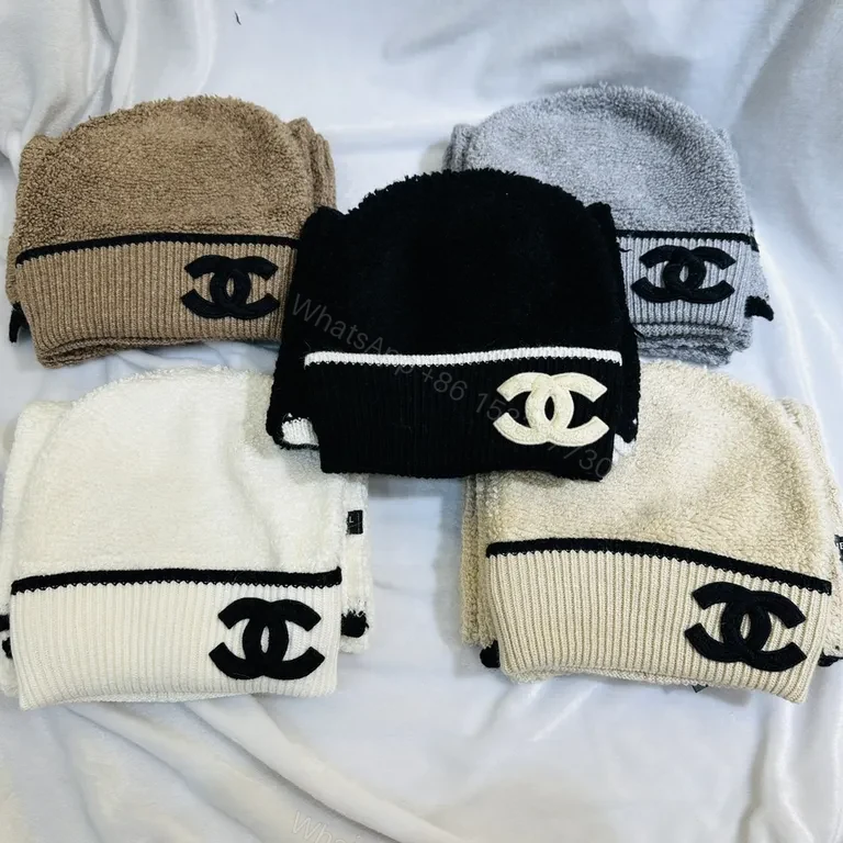 View 4 of Chic Logo Plush Scarf & Beanie Set â€“ Cream/Black, Cozy Luxury