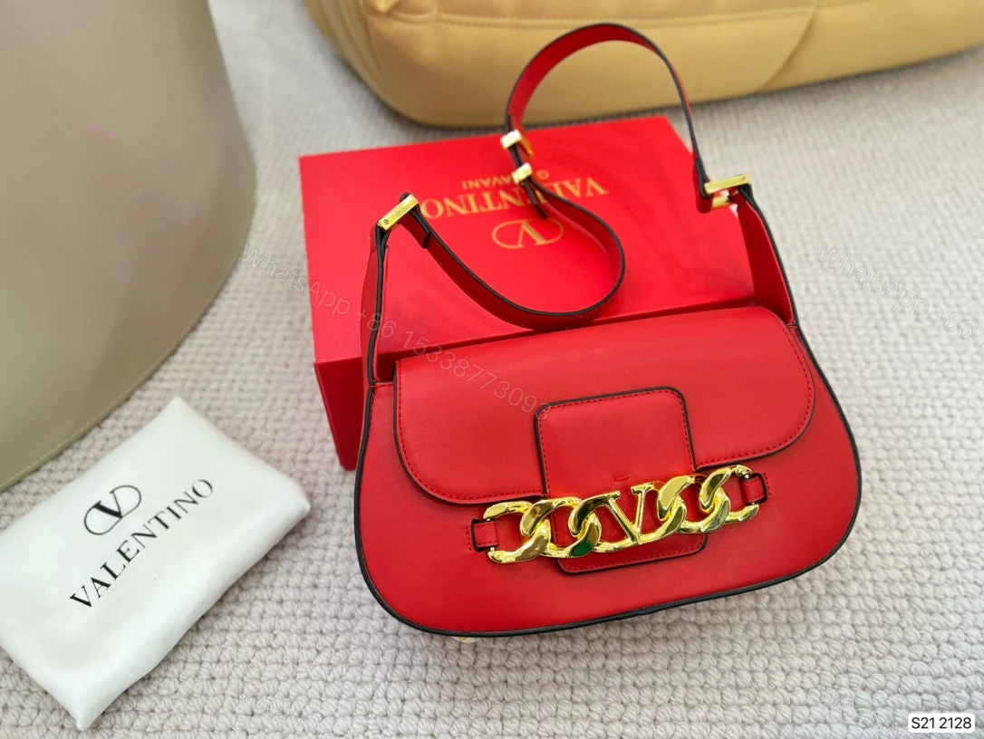 View 3 of VALENTINO LOGO CHAIN SHOULDER BAG IN RED CALFSKIN