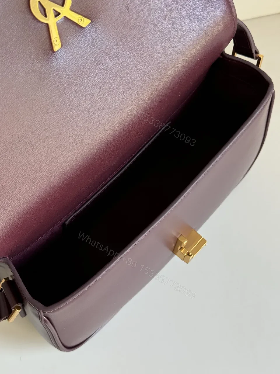 View 4 of Burgundy Leather Structured Bag with Gold Clasp Leather Bag