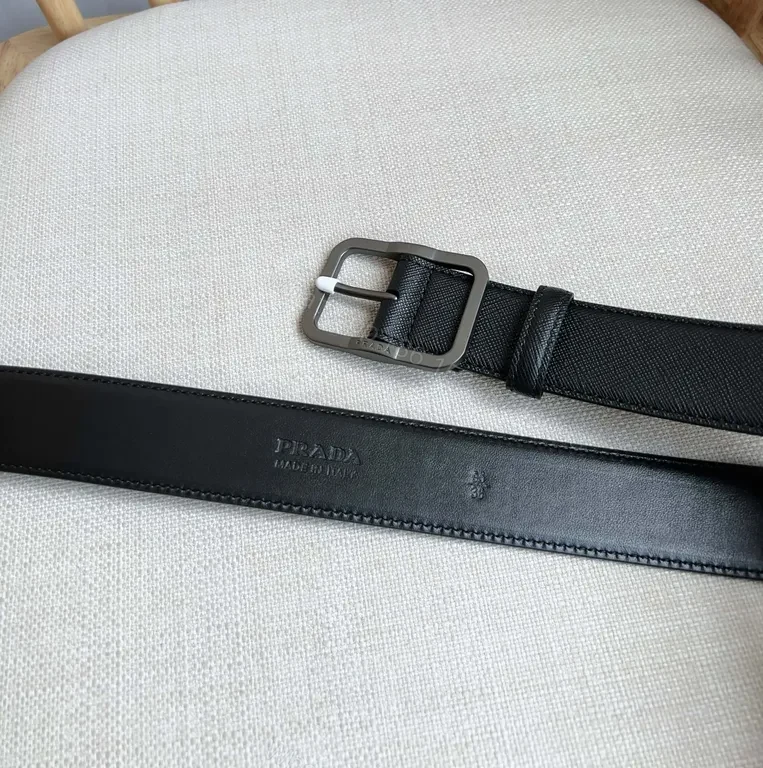 View 4 of Minimalist Black Leather Belt with Prada-Style Hardware Luxury Belt