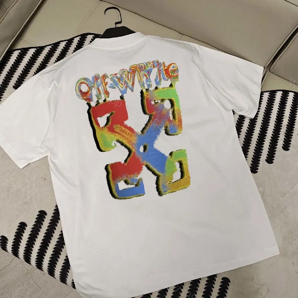 View 3 of Multicolor Off-White Logo Graphic Oversized Tee, Premium Cotton