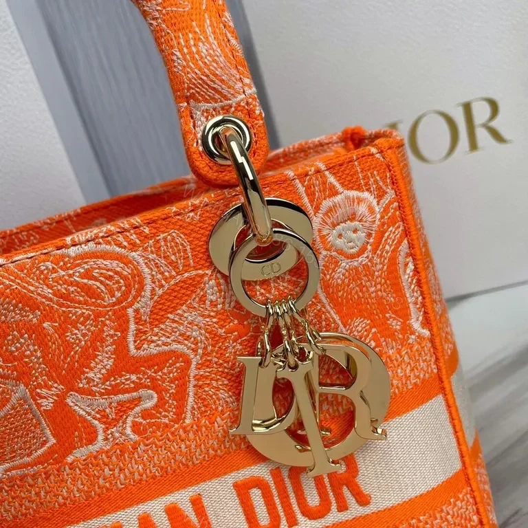 View 3 of Vivid Orange Dior Tote â€” Lux Jacquard, All-Day Versatility