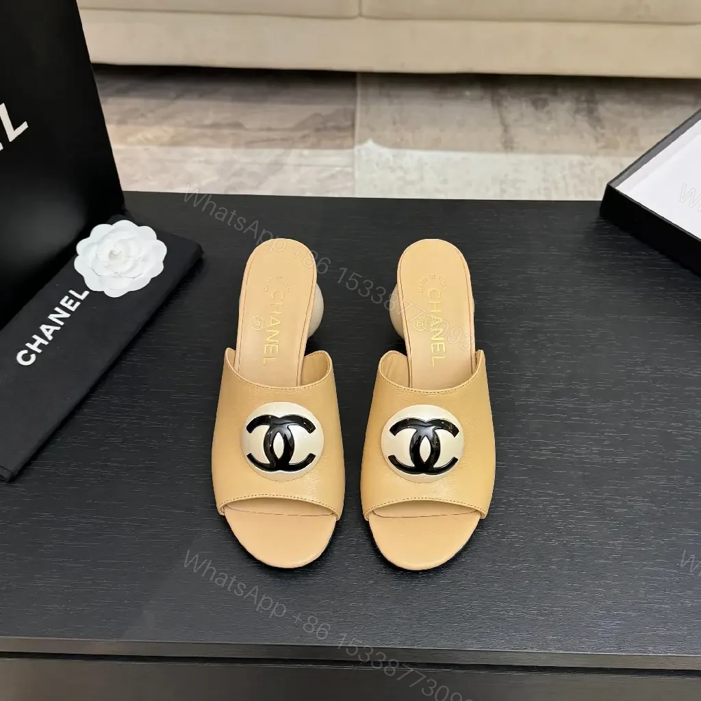 View 8 of Open-Back Logo-Accent Slide Heels: Everyday Luxe Comfort
