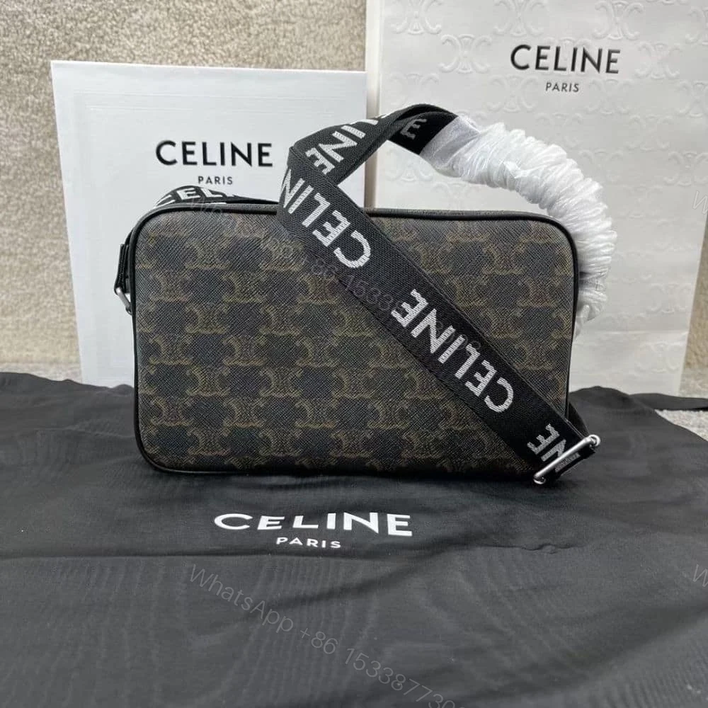 View 2 of CELINE MEDIUM MESSENGER BAG IN TRIOMPHE CANVAS BLACK 23CM 197202DND 38OS