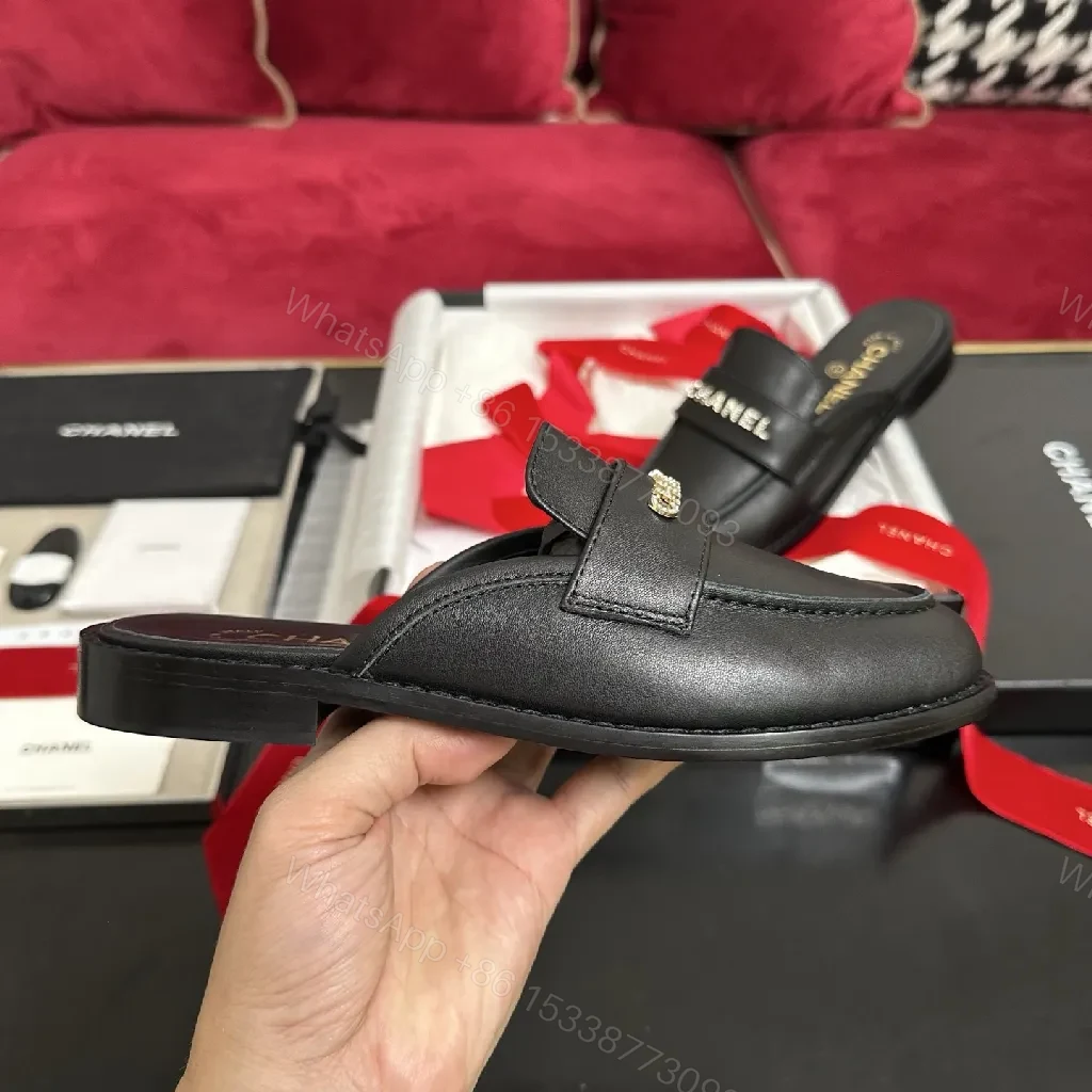 View 4 of Black Leather Slip-Ons with Gold Lettering Luxury Everyday Comfort