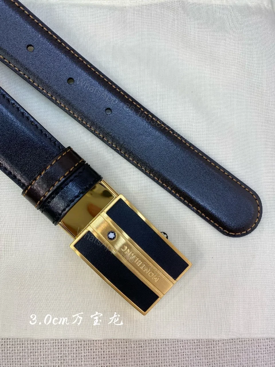 View 4 of Gold-Tone Buckle Leather Belt for Versatile Luxury Style
