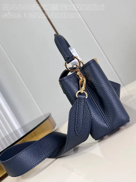 View 9 of Navy Leather Bag with Gold LV Accents