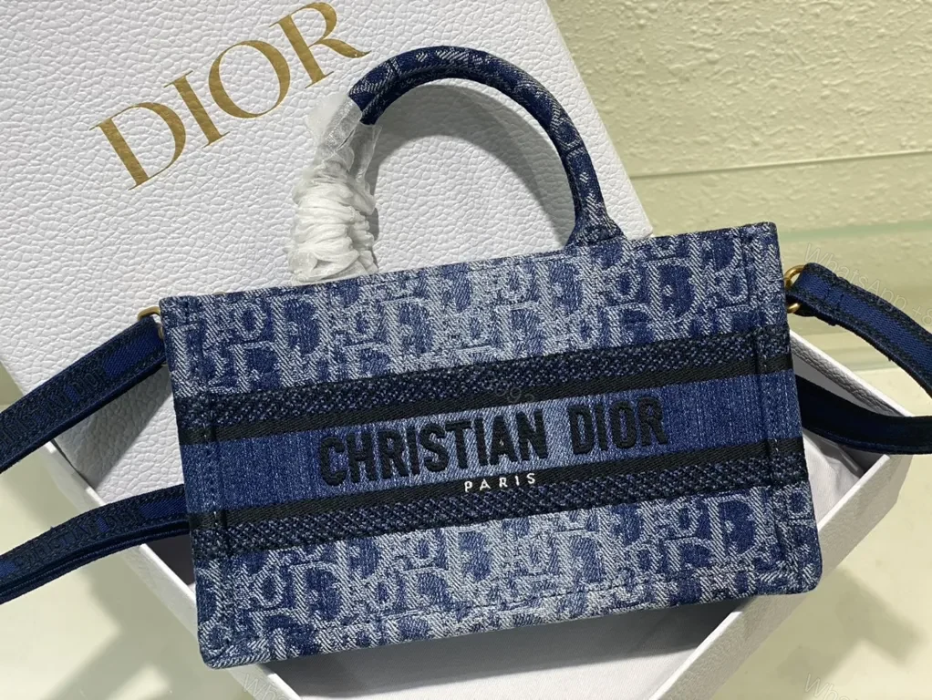 View 2 of Compact Denim-Inspired Crossbody with Dior Pattern and Straps