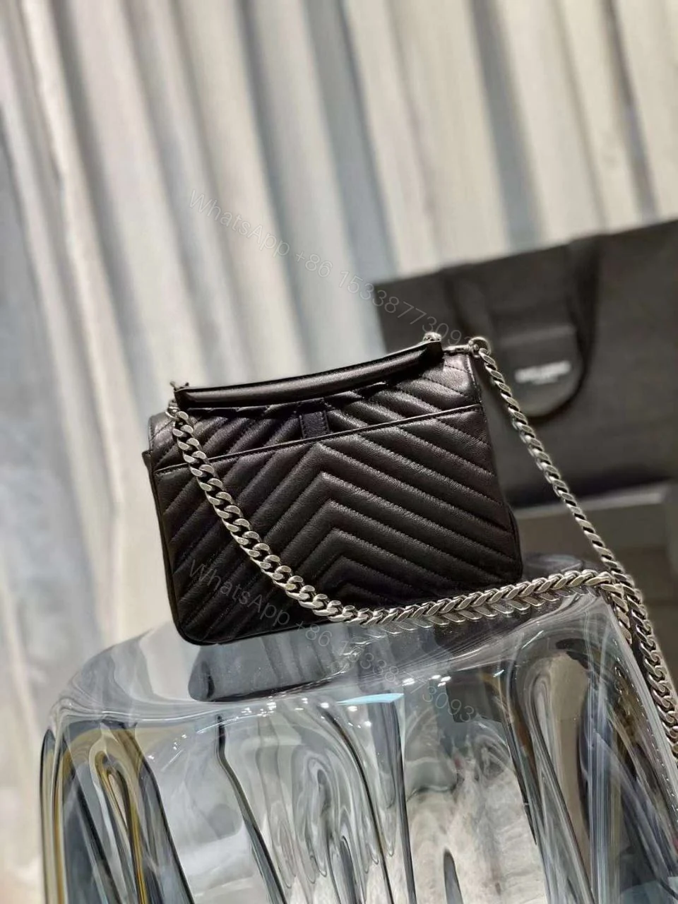 View 7 of Saint Laurent Sheepskin Matelasse Chevron Monogram Medium College Bag