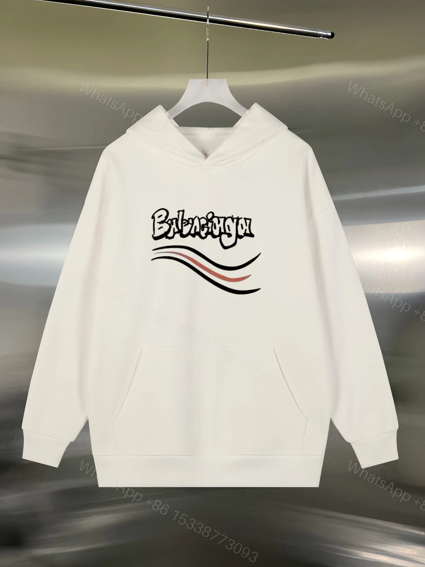 Balenciaga原單男士連帽衛衣 白底波浪字樣設計 街頭風簡約版型 — view 1