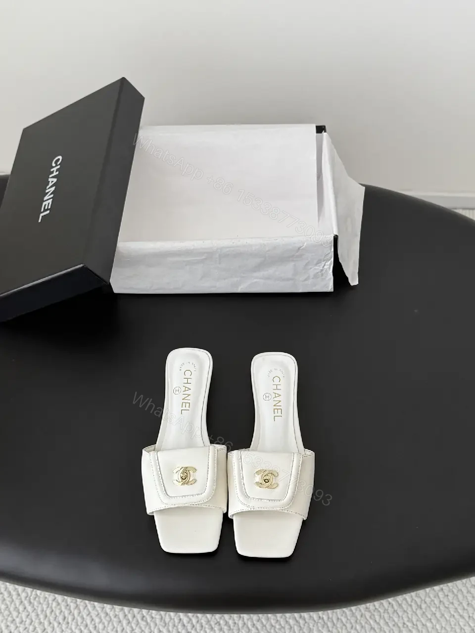 View 5 of White Leather Mule, Minimalist Style, Cushioned Comfort, Square Toe Slide