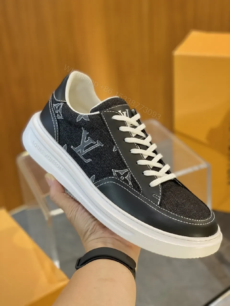 View 8 of Denim Monogram High-Top Sneaker: Subtle Luxe Comfort