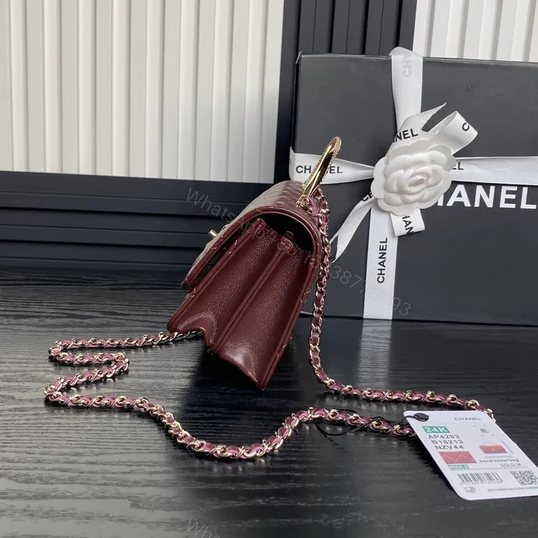 View 3 of Quilted Burgundy Crossbody Bag with Gold Chain Hardware