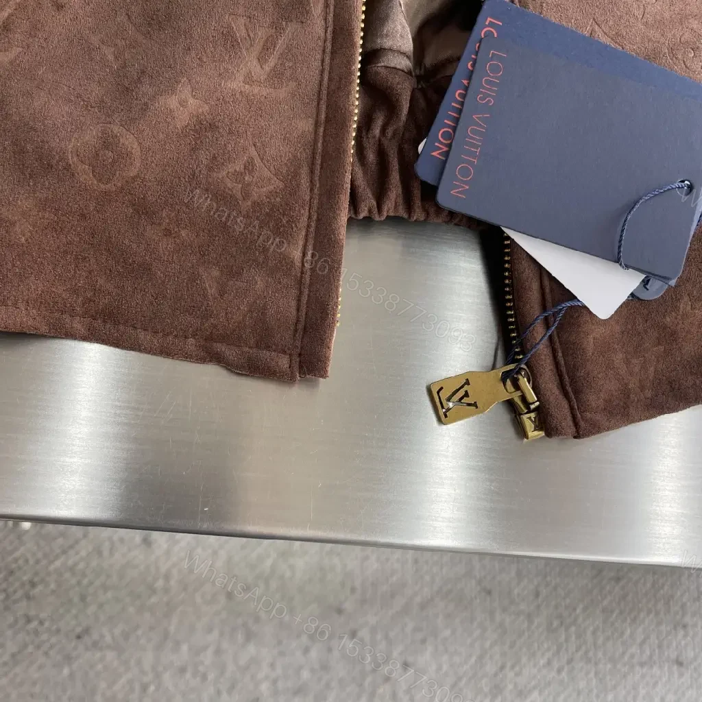 View 5 of Brown Monogram Zip Hoodie Jacket — Urban Luxury Warmth