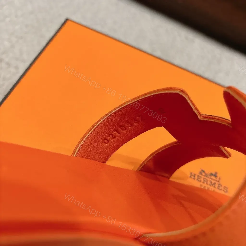 View 7 of Orange Leather Minimalist Slide Sandals - All-Day Comfort