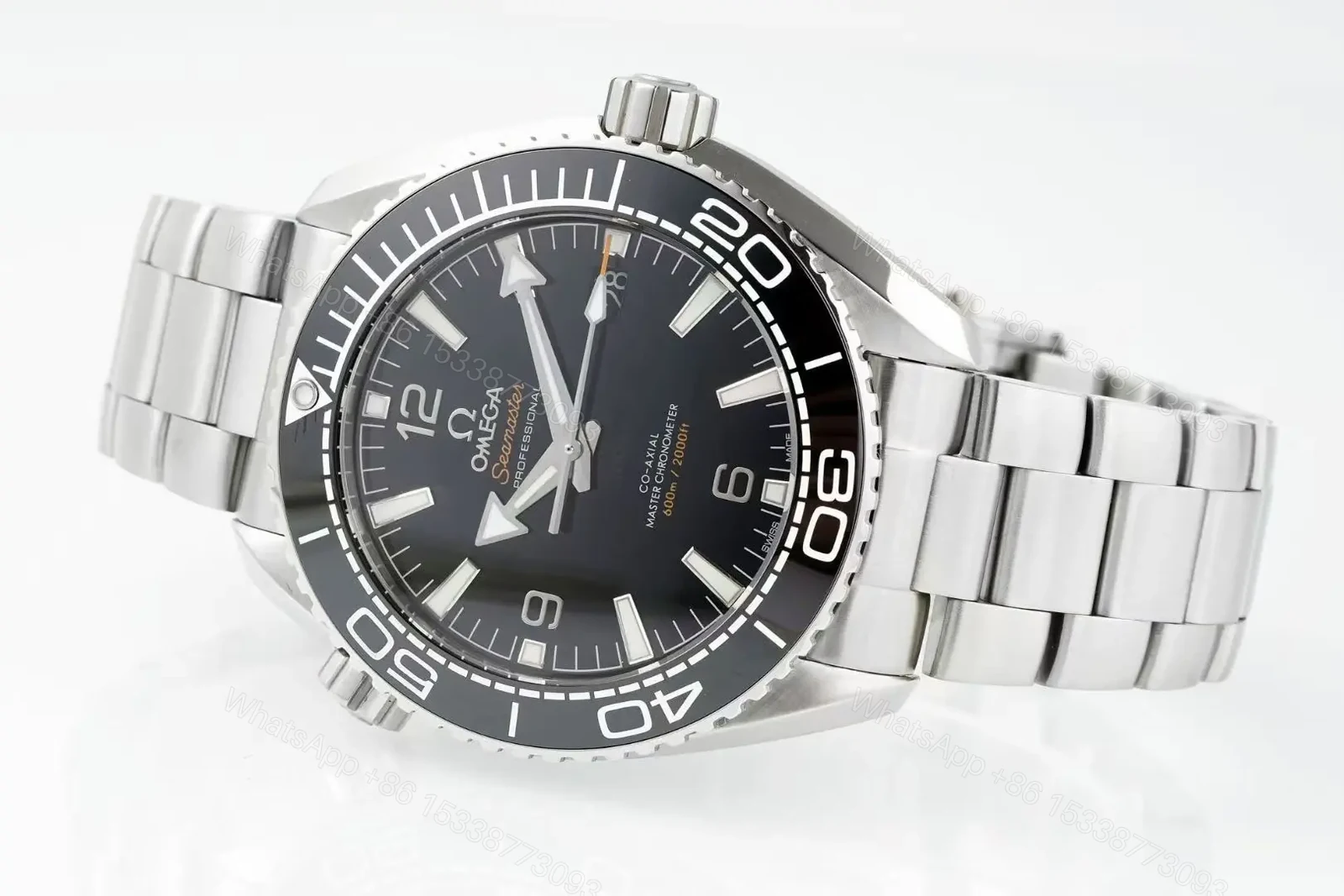View 4 of Omega Seamaster Planet Ocean 600m Diver Watch Black Dial Stainless Steel Bracelet Quarter Orange Bezel