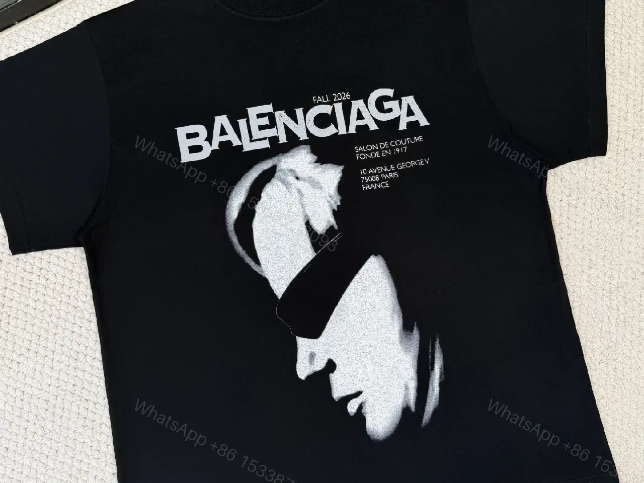 View 8 of Black Cotton Blend Relaxed Tee with Avant-Garde Graphic Edge