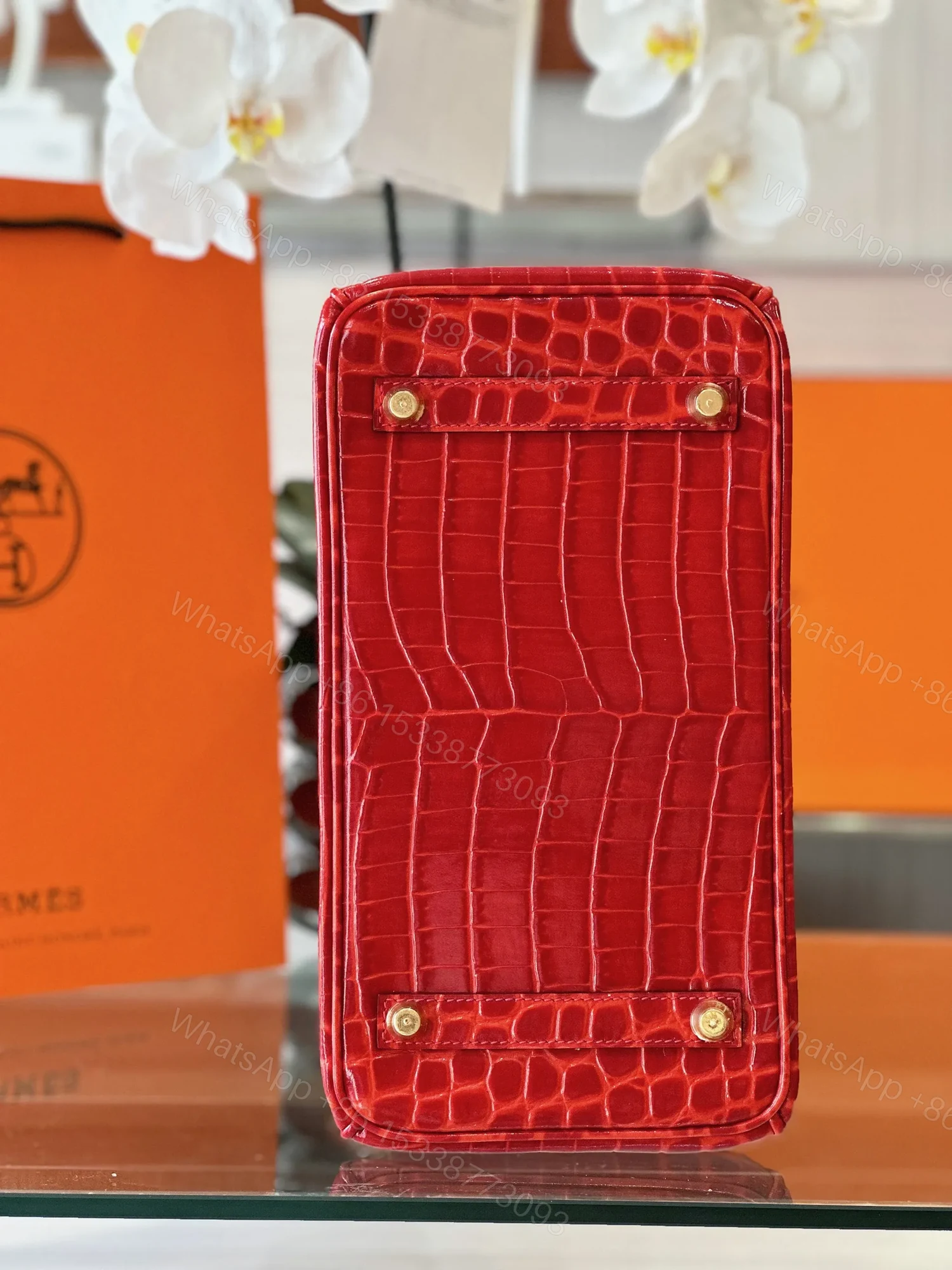 View 6 of HN 30 Red/Liam Blue Genuine Crocodile Leather Gold Hardware. – Custom Made