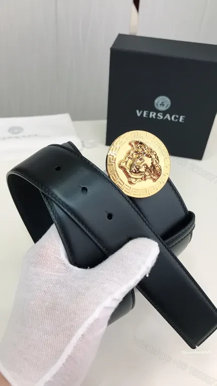 Bold Black Leather Belt with Gold Medusa Buckle - Versace-Inspired Luxury — view 1
