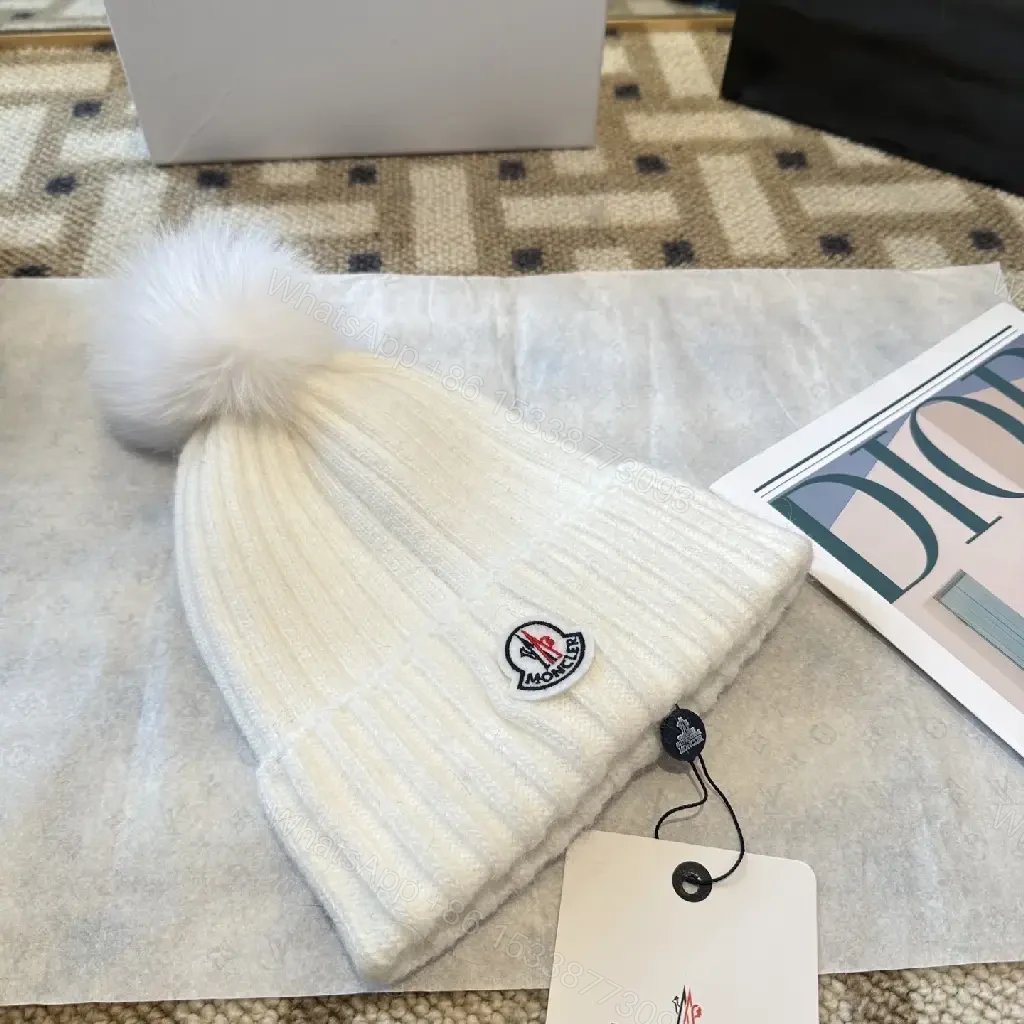 View 3 of Cozy Ivory Knit Beanie with Pom-Pom, Premium Luxe Style