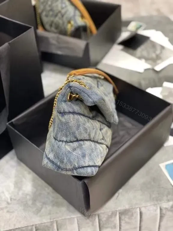 View 8 of Quilted Denim Crossbody: Gold YSL Hardware, Compact Luxe
