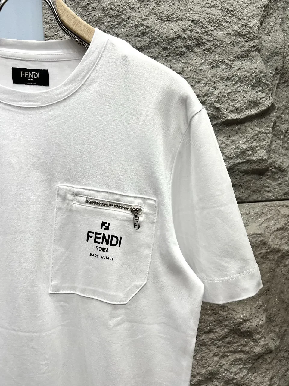 View 9 of White Cotton Tee with Pocket Zip-Detail, Modern Luxury Top