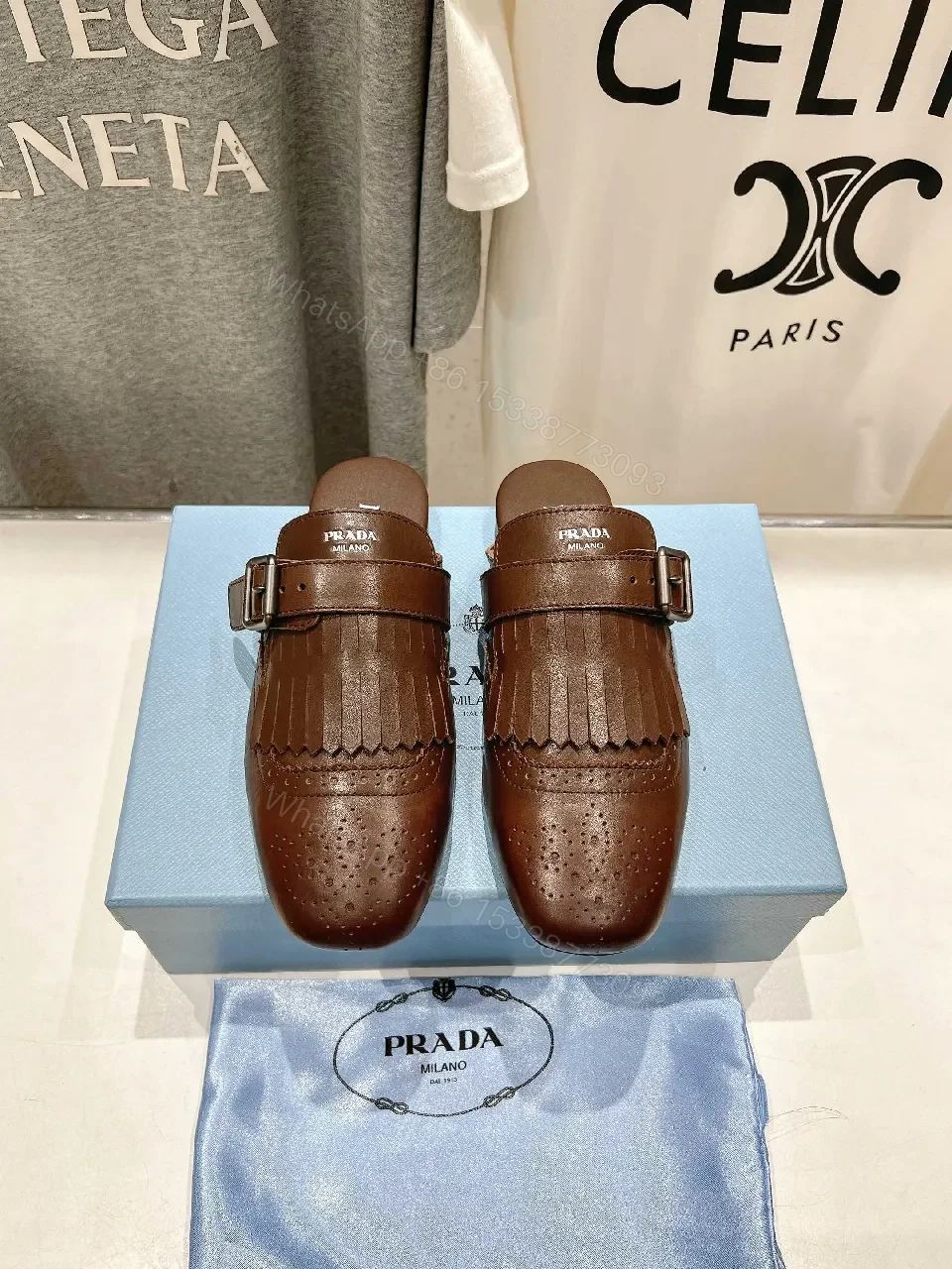 View 3 of Brown Leather Fringe Buckle Loafers - Minimal Designer-Inspired Comfort