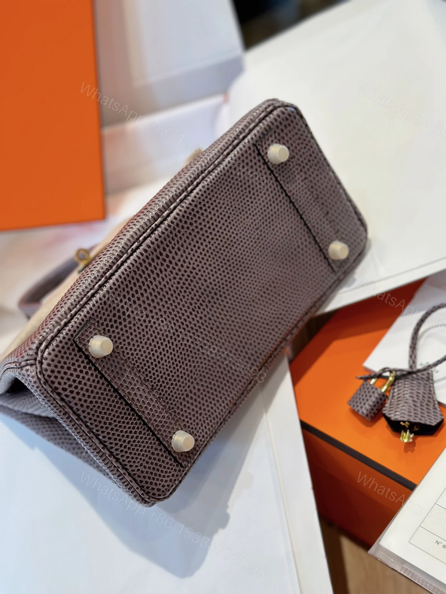 View 4 of Hermes Birkin 25 Tris Fonce Genuine Lizard Leather Palladium Hardware