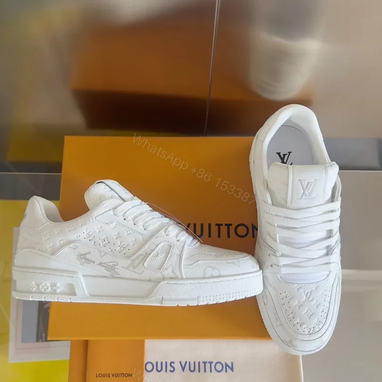 View 5 of Premium Leather LV-Accent White Sneakers: Classic, Comfortable, Versatile
