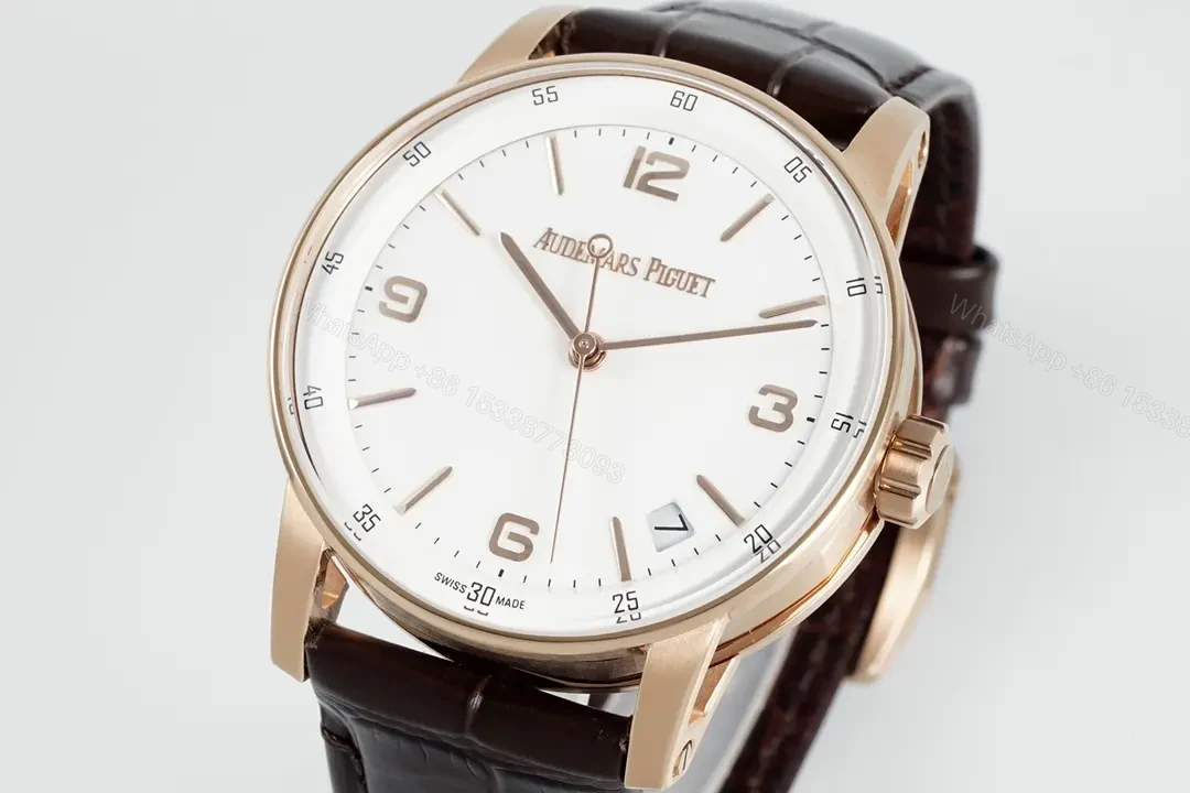 View 4 of 8F Factory Audemars Piguet CODE 11.59 Blue Dial Three-Hand Automatic Watch – Rose Gold Case, Brown Leather Strap
