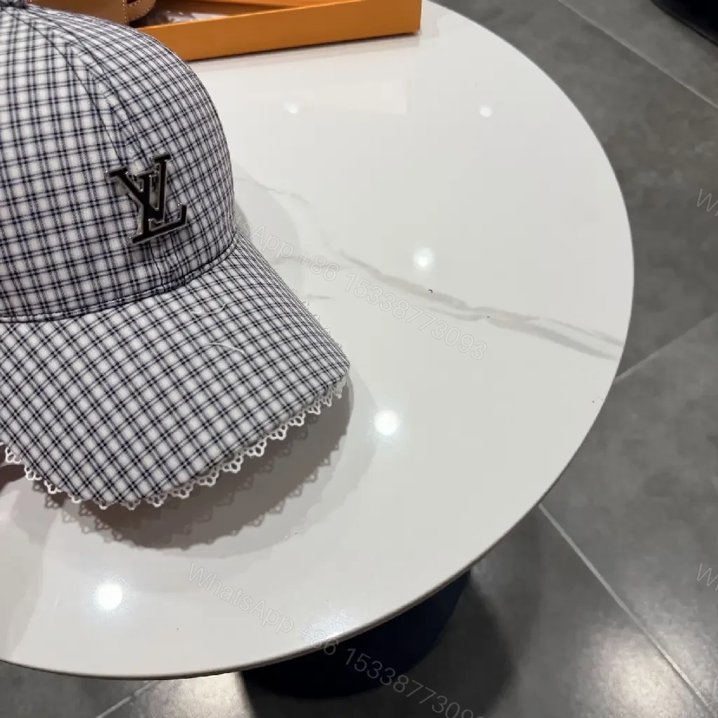View 2 of Structured Plaid Cap with Subtle Monogram, Modern Textured Cap