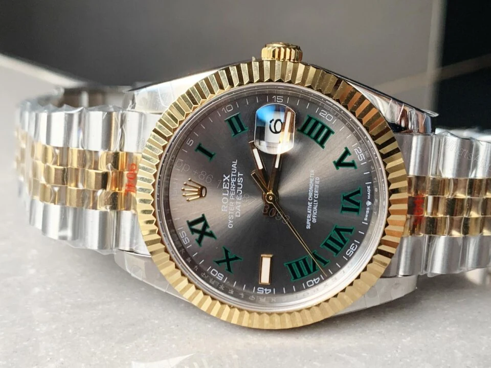 View 3 of REF Factory 1:1 Best Rolex New DateJust 41 126334 SS/YG Edition Gray Dial Green Roman Markers A3235