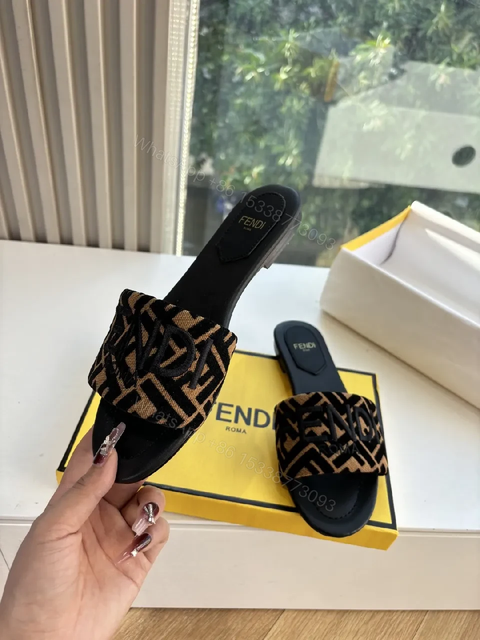 View 4 of Patterned Monogram Strap Slide Sandals - Luxe Comfort