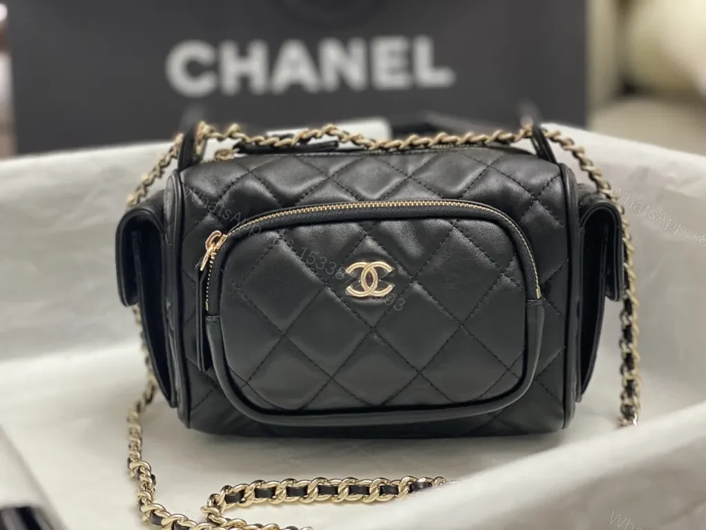 View 3 of Chic Quilted Crossbodyâ€”Lambskin, Gold Hardware, Modern Luxury
