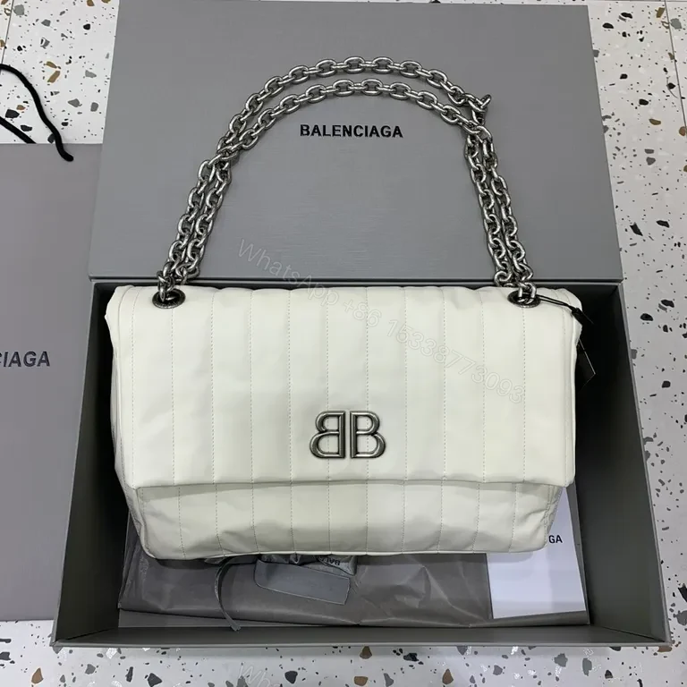Balenciaga-Inspired White Quilted Leather Bag with Chain Straps — view 1