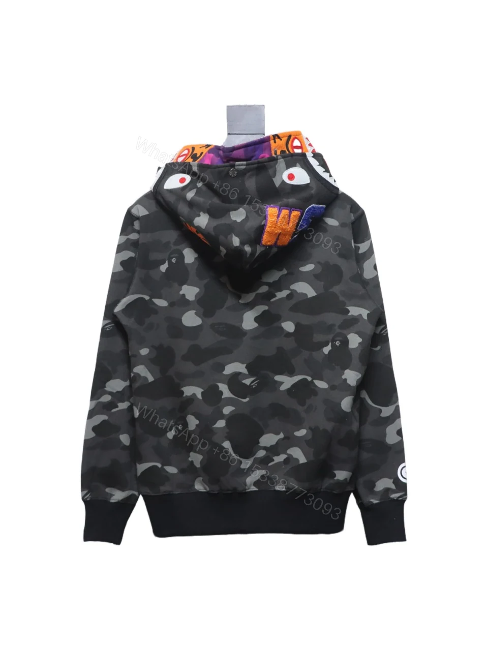 View 2 of BAPE Shark Head Tiger Head Zipper Camo Double Hoodie Dark Gray