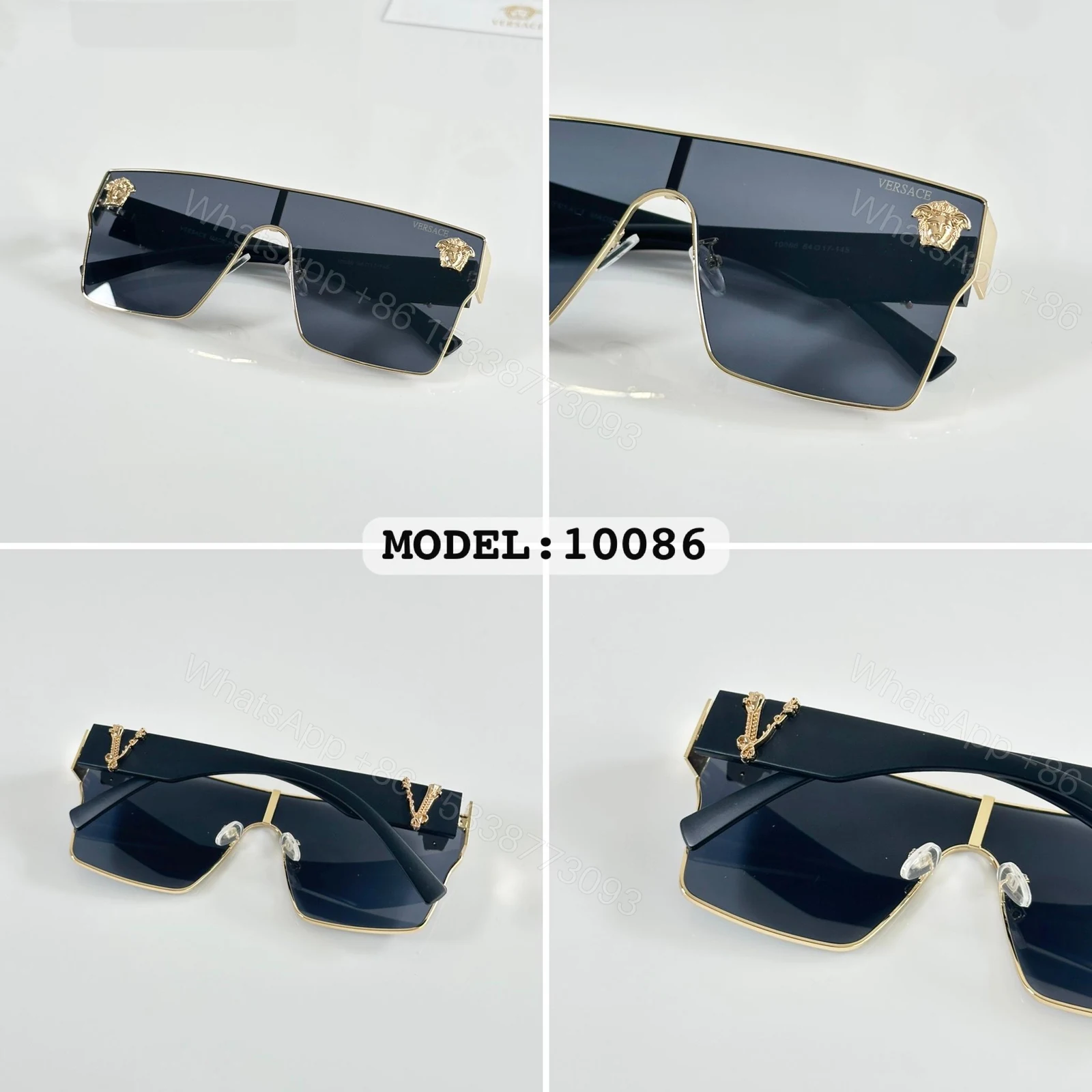 View 4 of Versace 10086 Oversized Black Sunglasses Metal Frame