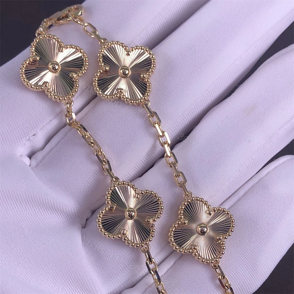 View 3 of VCA Vintage Alhambra Bracelet 5 Motifs Guilloche Yellow Gold VCARP3JK00