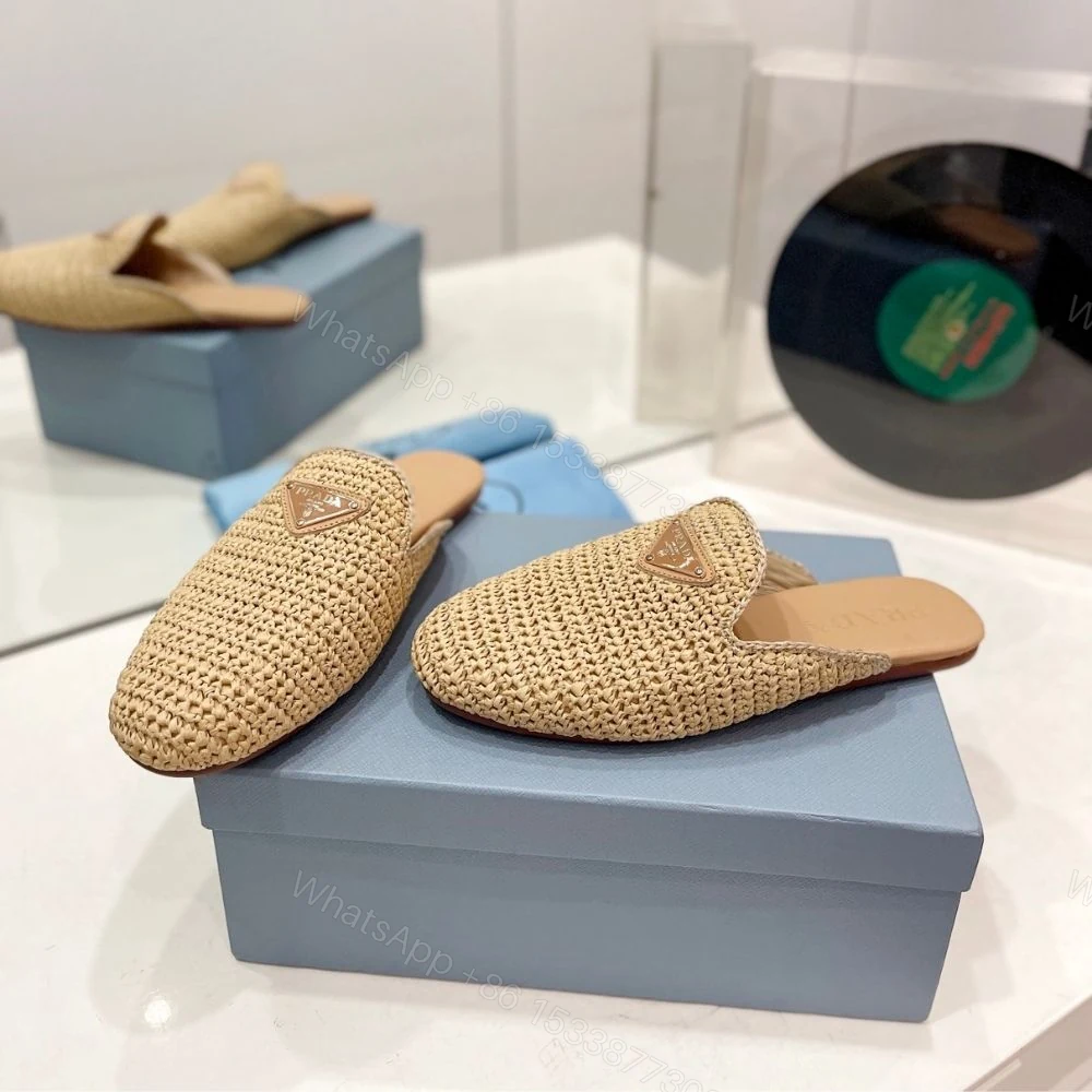 View 6 of Prada Woven Fabric Mules Natural