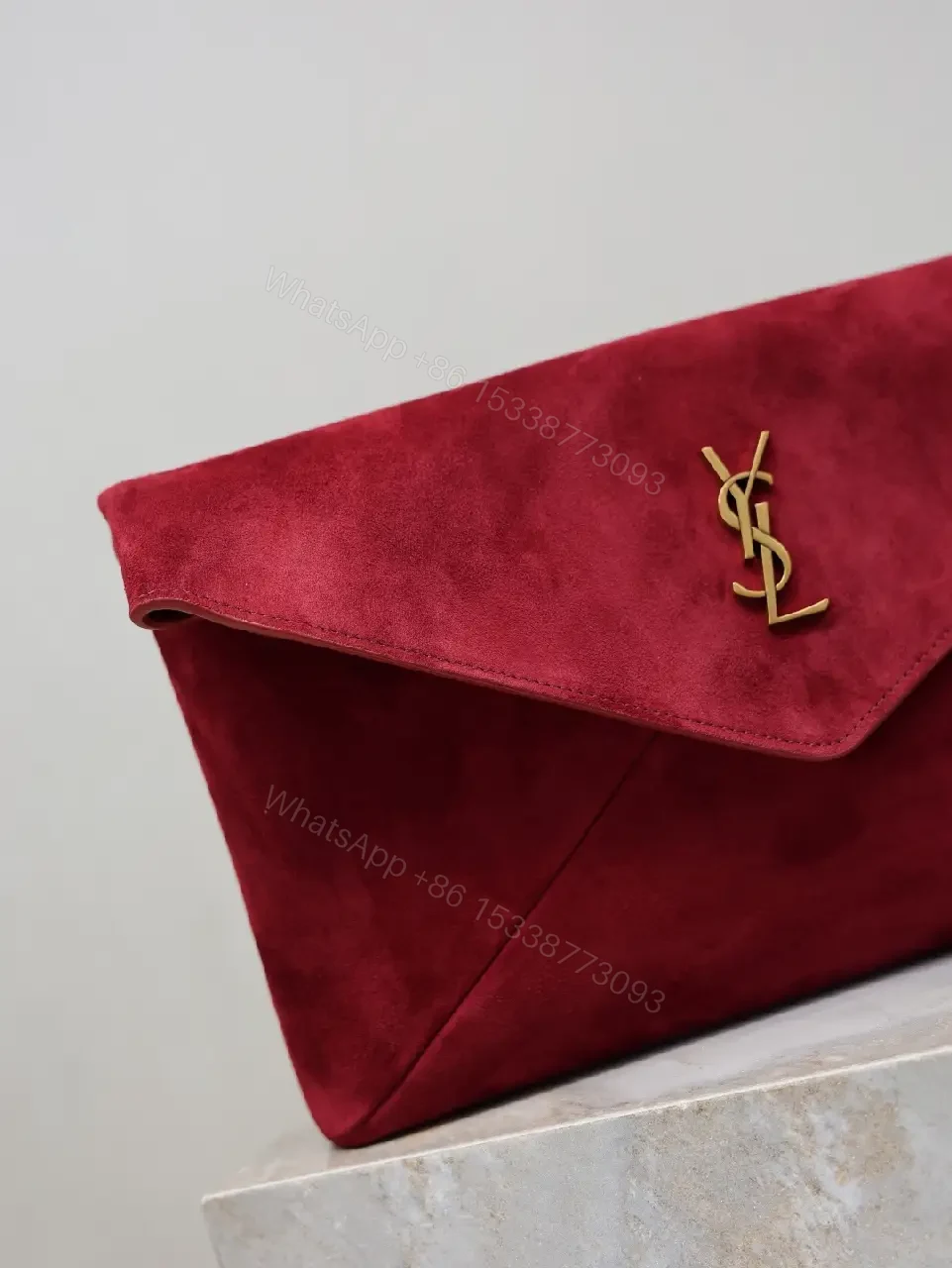 View 2 of Velvet Red Clutch: Gold Hardware Envelope Evening Bag