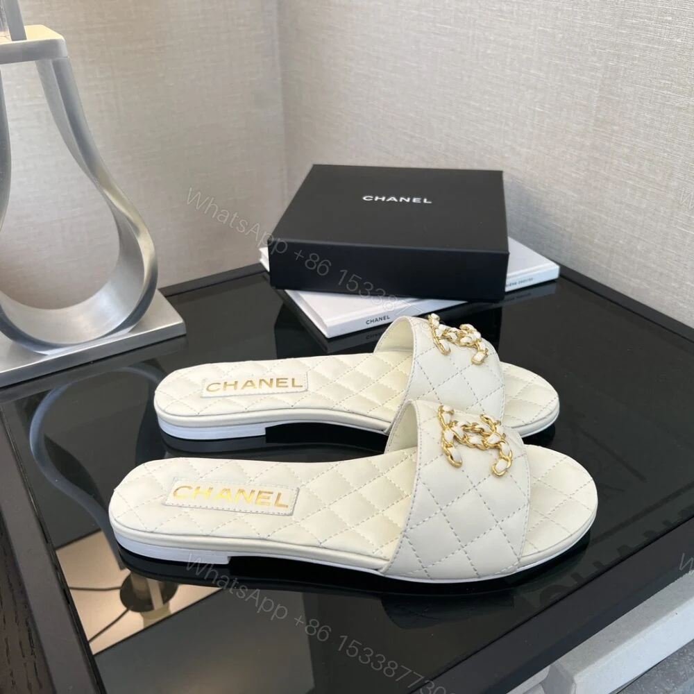 View 3 of Chanel 23P Quilted CC Chain Mule Sandal White